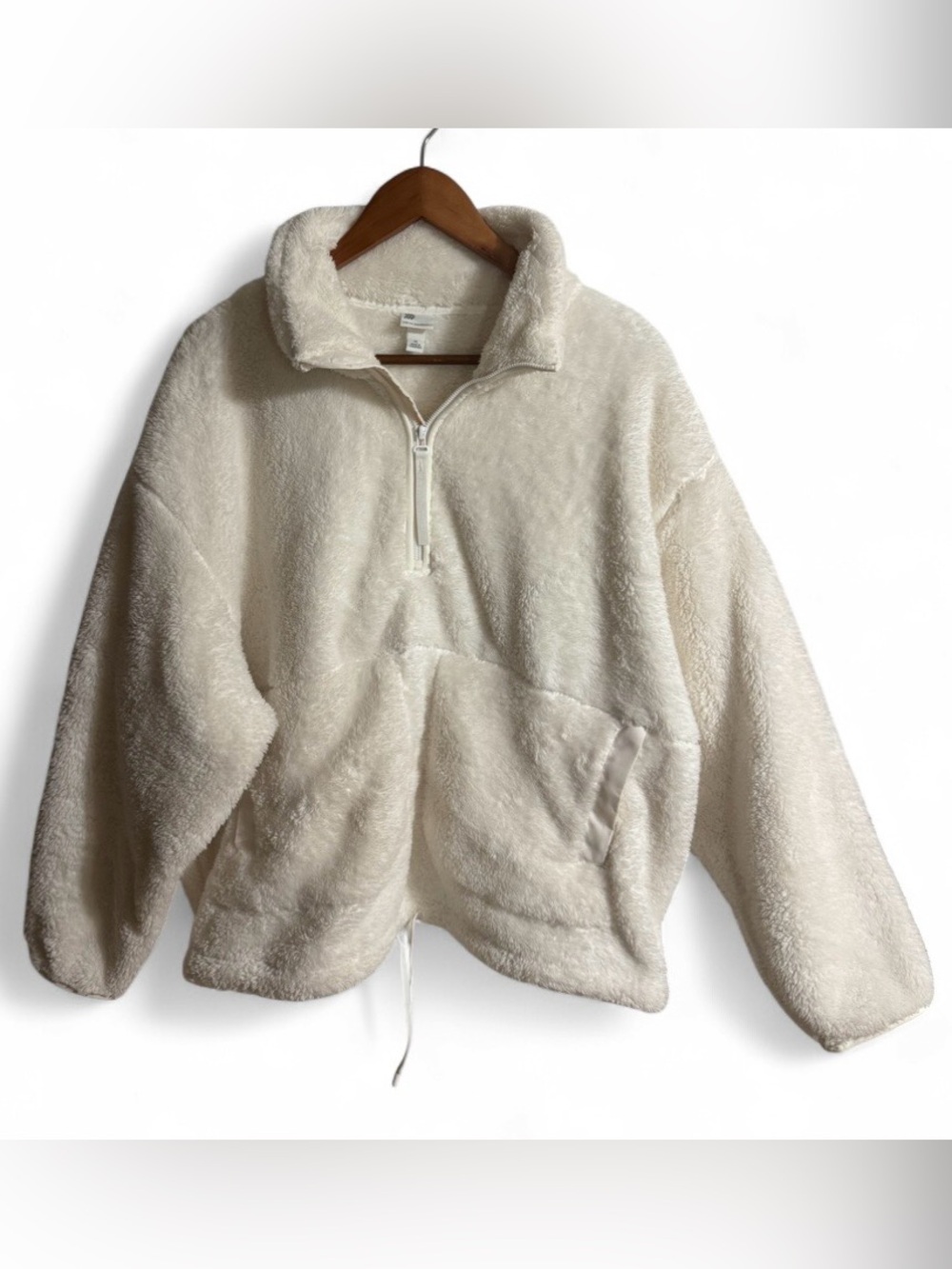 All in Motion Cream Fuzzy Fleece Quarter Zip Pullover Size XL